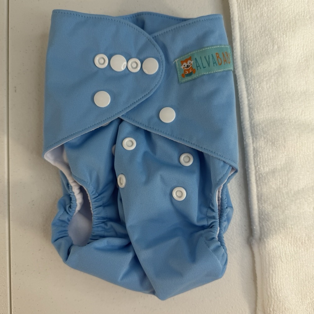 AlvaBaby Cloth Diaper With 2 Inserts Reusable Liner OS OSMF Blue NEW - Picture 3 of 10